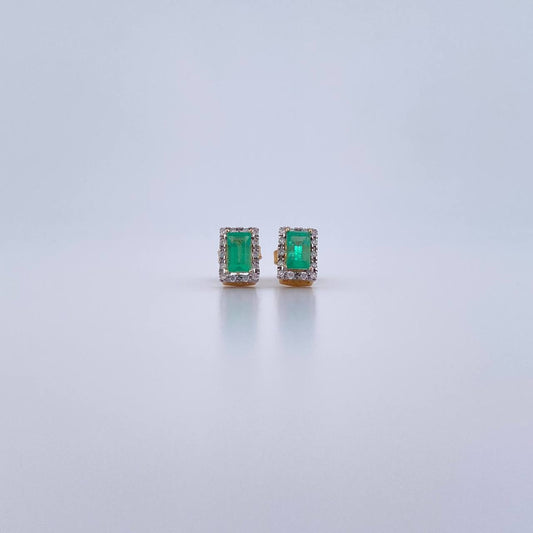 Topos Rectangulo 2.1gr / Esmeralda 57 Pts Diamante 14 Pts Dos Oros Amarillo Blanco 18K (Joya) &
