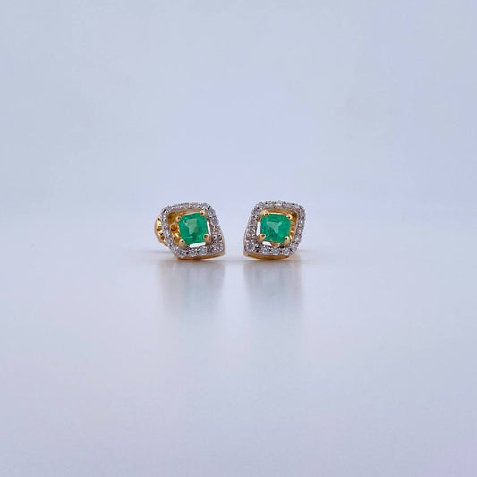 Topos Rombo 3.05gr / Esmeralda 51 Pts Diamante 16 Pts Dos Oros Amarillo Blanco 18K (Joya) &