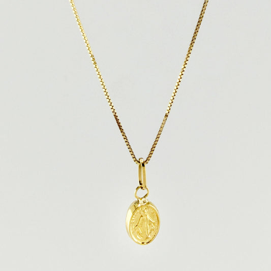 Set Cadena y Dije Veneciana + Virgen Milagrosa 1.4gr / 50cm / 0.6mm Oro Amarillo 18K (Oferta) *