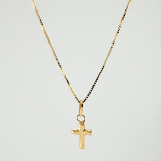 Set Cadena y Dije Veneciana + Cruz 1.3gr / 50cm / 0.6mm Oro Amarillo 18K (Oferta) *