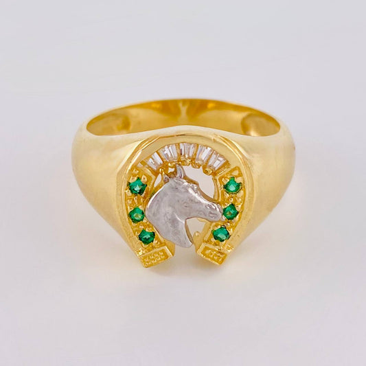 Anillo Herradura Caballo 5.95 g / T10 1/4 Dos Oros Amarillo Blanco 18K