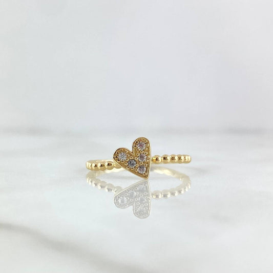 Anillo Esferas Corazón 2.15gr / T6 / Circones Blancos Oro Amarillo 18K