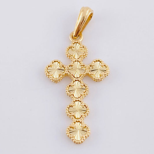 Dije Cruz Trebol Diamantado 2.55 g / 3.4 cm Oro Amarillo 18K