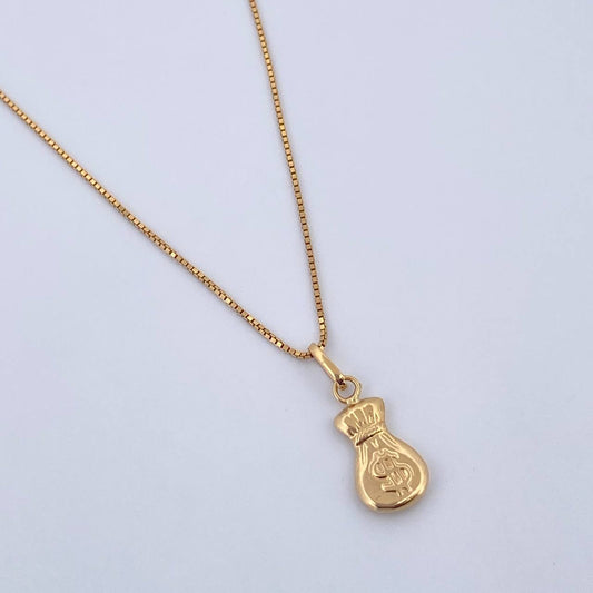 Set Cadena y Dije Veneciana+Bolsa de Dinero 1.25gr / 39.9cm / 0.5mm Oro Amarillo 18K (Oferta) $