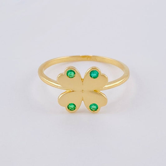 Anillo Trebol Esmeraldas 7Pts 1.8 g / T6 1/2 Oro Amarillo 18K