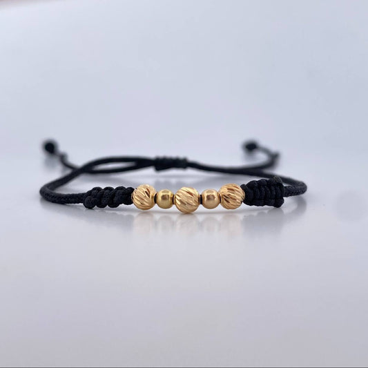Pulsera Negra 3mm-4mm 5 Und Bolas Lisas Diamantada Oro Amarillo 18K (A.C)