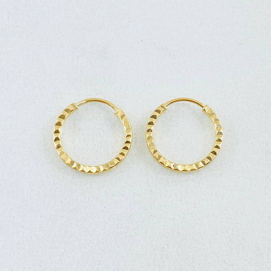 Candongas Mini Aro Rayado 0.6 g / 1.3 cm Oro Amarillo 18K