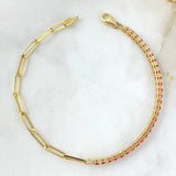 Pulso Tennis - Cajón 4.65gr / 19cm / 3mm Circones Fucsias Oro Amarillo +4 18K * Pulso Tennis - Cajón 4.65gr / 19cm / 3mm Circones Fucsias Oro Amarillo +4 18K *