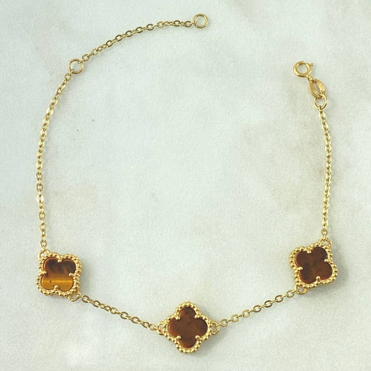Pulso Aro Seguido Trébol VCyA Gradual 4.4gr / 16cm-19.5cm / 1.5mm Ojo De Tigre Punteado Oro Amarillo Nac.Esp. 18K
