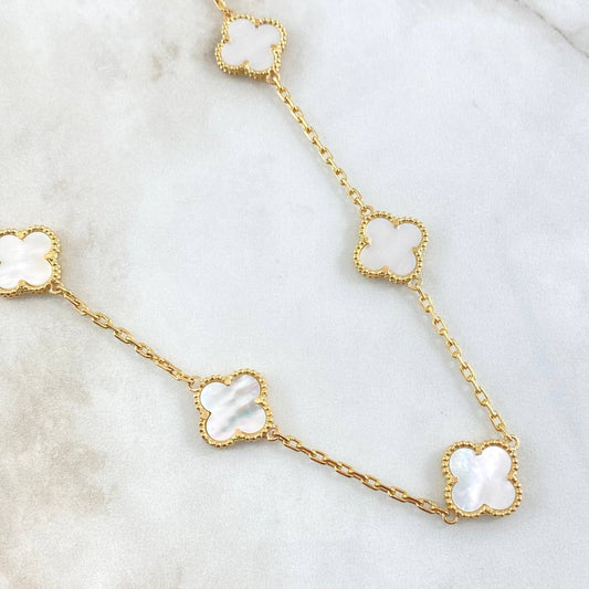 Cadena Cajón Trébol VCyA 37.65gr / 65cm / 2mm Nacar Blanco Oro Amarillo Nac.Esp. 18K *