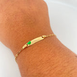 Pulso Bebé Cajon Corazon Verde 1.35gr / 13.4cm-14.7cm / 1.5mm Placa Rectangular Curva Oro Amarillo 18K & Pulso Bebé Cajon Corazon Verde 1.35gr / 13.4cm-14.7cm / 1.5mm Placa Rectangular Curva Oro Amarillo 18K &