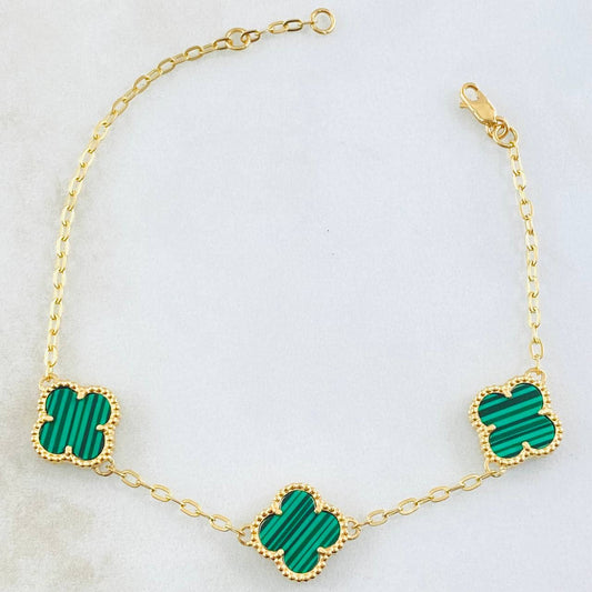 Pulso Aro Seguido Trebol Verde 5.9gr / 19.5cm-21.5cm / 10mm Oro Amarillo Nac.Esp. 18K *