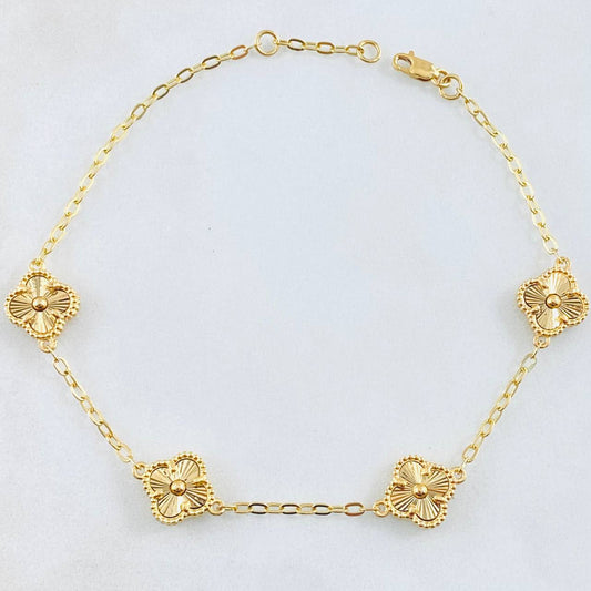 Pulso Aro Seguido Trebol Dorado 5.9gr / 20cm-21.5cm / Oro Amarillo Nac.Esp. 18K *