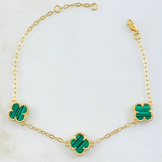 Pulso Trebol Verde 4.6gr / 17.5cm-19.5cm / Oro Amarillo Nac.Esp. 18K