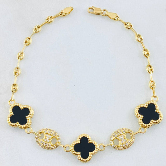 Pulso GC Trebol Negro-Dorado 6.35gr / 18.5cm / Oro Amarillo Nac.Esp. 18K