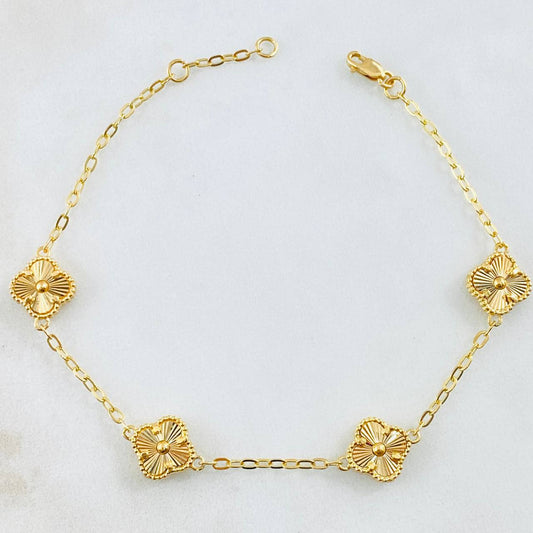 Pulso Trebol Dorado 6.6gr / 18.5cm-20.5cm / Oro Amarillo Nac.Esp. 18K