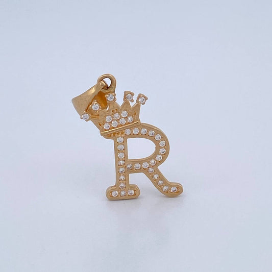 Dije Letra R Corona 1.7gr / 2.6cm-Oro Amarillo 18K &