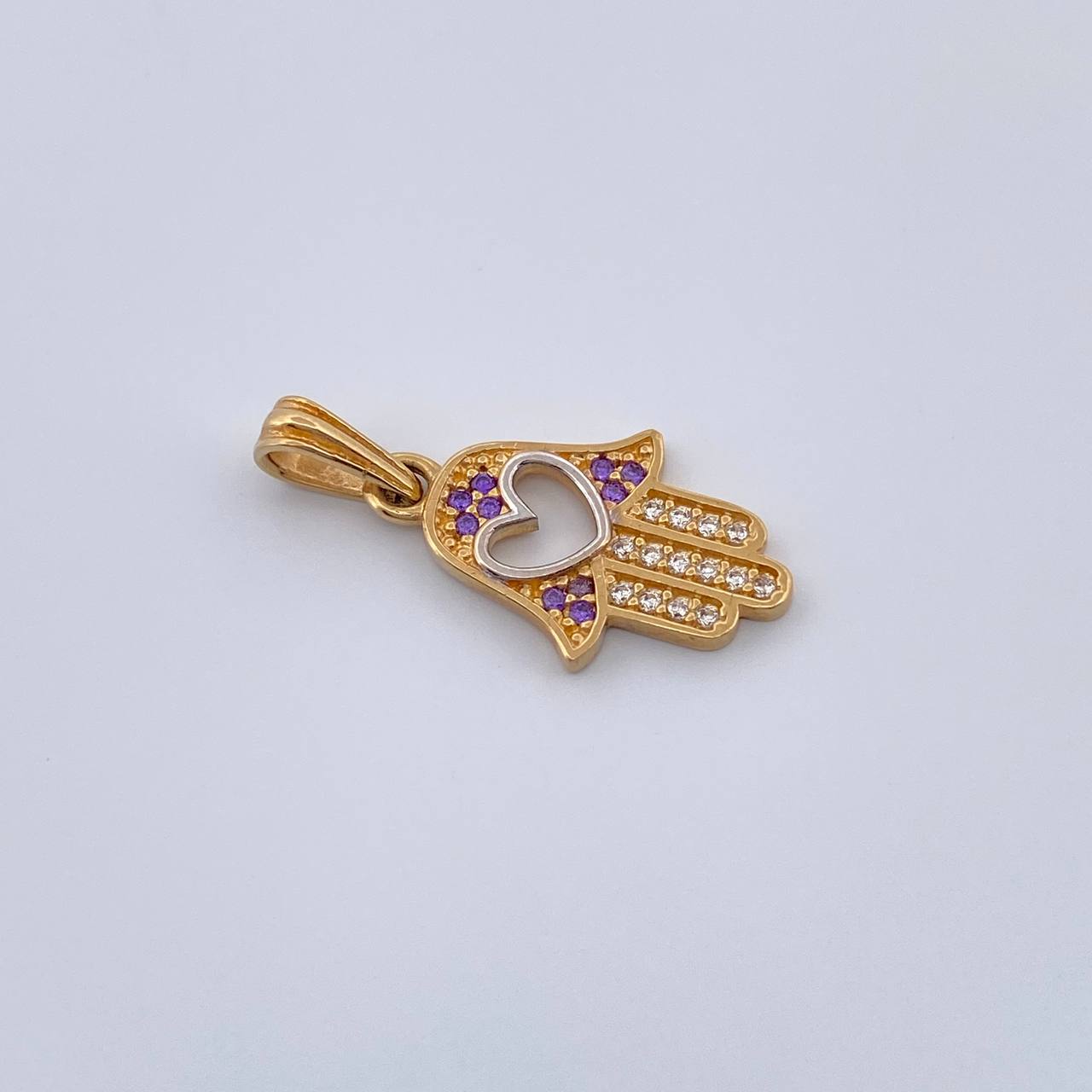 Dije Mano Hamsa Corazón 1.5gr / 2.3cm-Dos Oros Amarillo Blanco 18K & Dije Mano Hamsa Corazón 1.5gr / 2.3cm-Dos Oros Amarillo Blanco 18K &