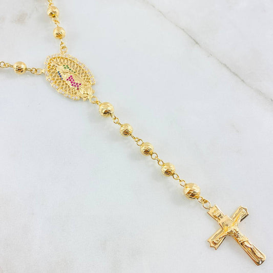 Rosario Cruz Cristo Virgen Guadalupe 31.7gr / 70cm / Oro Amarillo 18K *