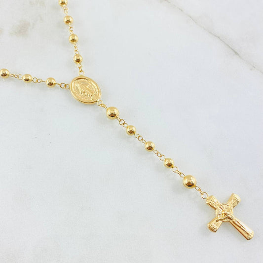 Rosario Cruz Cristo Virgen Milagrosa 8.85gr / 55cm / Oro Amarillo 18K *