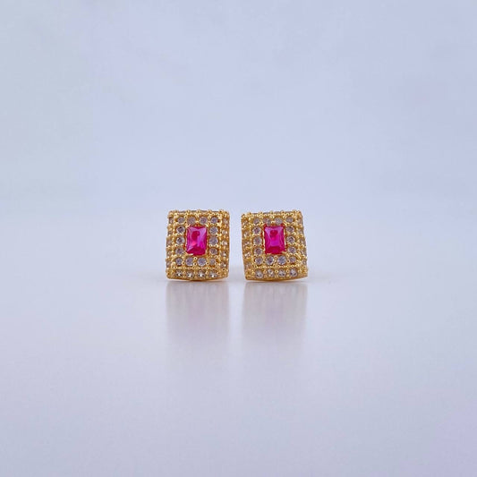 Topos Halo Cuadrado 1.9gr / Circones Fucsia Blancos Oro Amarillo 18K &