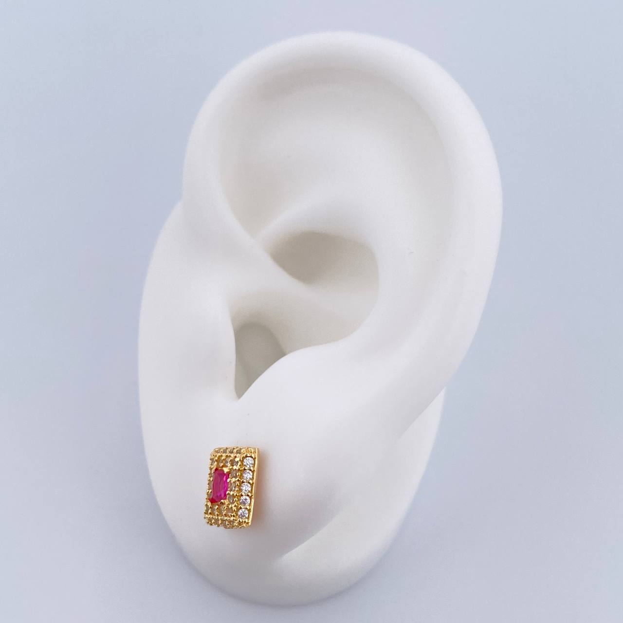 Topos Halo Cuadrado 1.9gr / Circones Fucsia Blancos Oro Amarillo 18K & Topos Halo Cuadrado 1.9gr / Circones Fucsia Blancos Oro Amarillo 18K &