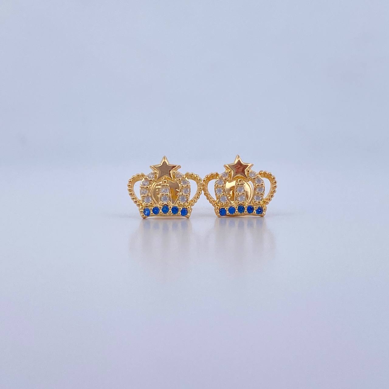 Topos Corona Real 1.5gr / Estrella Circones Azul Blancos Oro Amarillo 18K & Topos Corona Real 1.5gr / Estrella Circones Azul Blancos Oro Amarillo 18K &