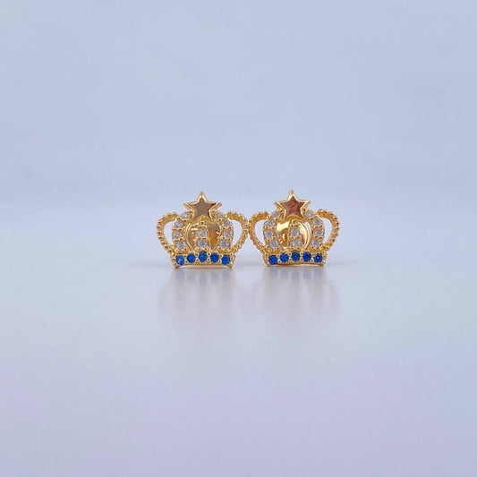 Topos Corona Real 1.5gr / Estrella Circones Azul Blancos Oro Amarillo 18K &