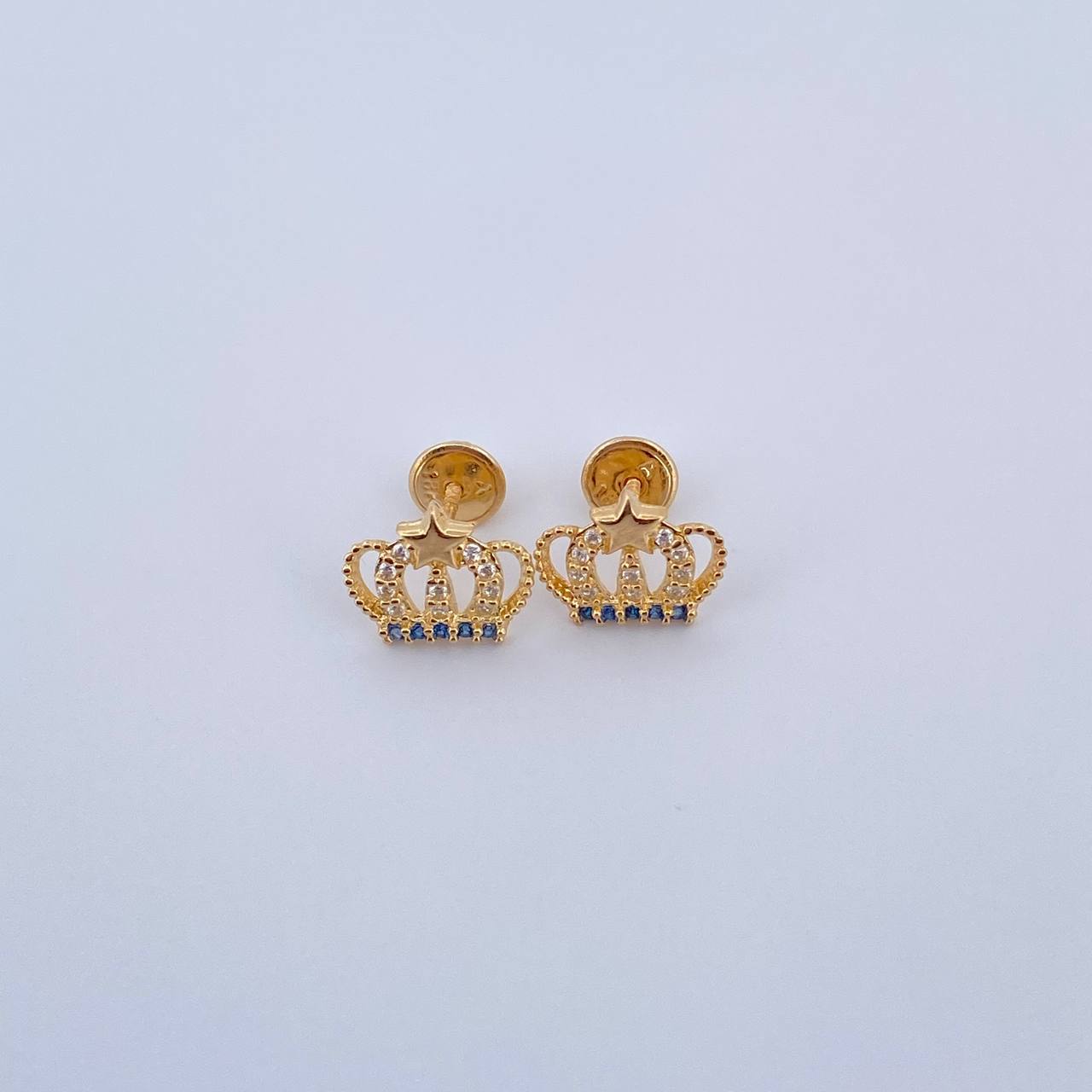 Topos Corona Real 1.5gr / Estrella Circones Azul Blancos Oro Amarillo 18K & Topos Corona Real 1.5gr / Estrella Circones Azul Blancos Oro Amarillo 18K &