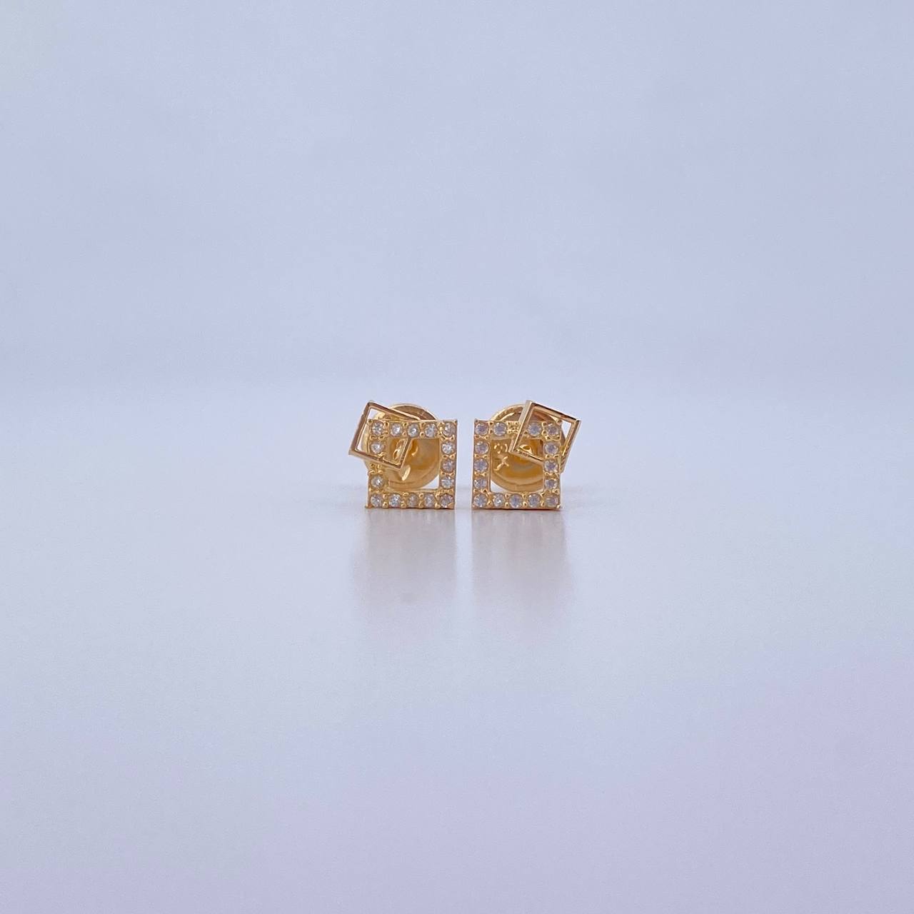 Topos Cuadros Superpuestos 0.85gr / Circones Blancos Oro Amarillo 18K & Topos Cuadros Superpuestos 0.85gr / Circones Blancos Oro Amarillo 18K &