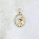Dije Virgen Maria Circulo Floreado 1.25gr / 2.7cm / Circones Blancos Oro Amarillo 18K © Dije Virgen Maria Circulo Floreado 1.25gr / 2.7cm / Circones Blancos Oro Amarillo 18K ©