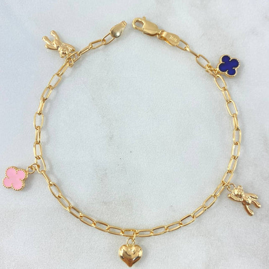 Pulso Cajon 5.4gr / 20cm / 2.2mm "Trebol-Corazon-Oso"Resina Colores Oro Amarillo Nac.Esp. 18K ©