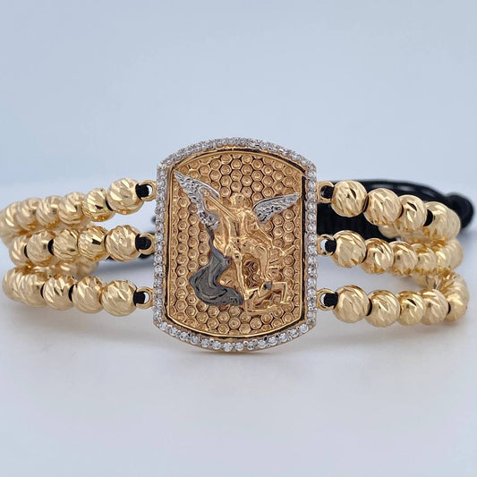Pulsera Negra San Miguel Arcangel 16.25gr / Oro 18K &