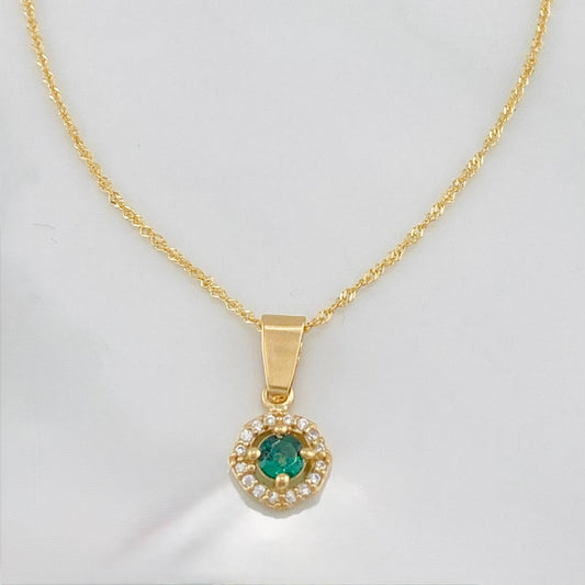 Set Cadena Singapur + Dije Halo / 2.3g / 44cm Oro Amarillo 18K