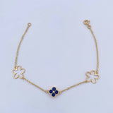 Pulso Aro Seguido Trebol Flores 2.4gr / 18cm / 1.7mm Circones Azules Oro Amarillo 18K & Pulso Aro Seguido Trebol Flores 2.4gr / 18cm / 1.7mm Circones Azules Oro Amarillo 18K &