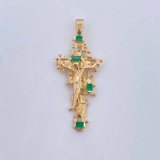 Dije Cruz Cristo 6.45gr / 5cm / Esmeraldas 25 Pts Oro Amarillo 18K (Joya) &