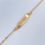 Pulso Bebe Cajon Corazon Rosado 1.5gr / 13.4cm-14.7cm / 1.8mm Placa Rectangular Curva Oro Amarillo 18K $ Pulso Bebe Cajon Corazon Rosado 1.5gr / 13.4cm-14.7cm / 1.8mm Placa Rectangular Curva Oro Amarillo 18K $