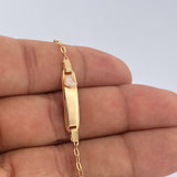 Pulso Bebe Cajon Corazon Rosado 1.5gr / 13.4cm-14.7cm / 1.8mm Placa Rectangular Curva Oro Amarillo 18K $ Pulso Bebe Cajon Corazon Rosado 1.5gr / 13.4cm-14.7cm / 1.8mm Placa Rectangular Curva Oro Amarillo 18K $