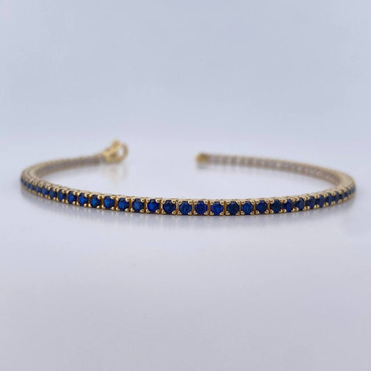 Pulso Tennis 7.55gr / 18.2cm / 2.2mm Circones Blancos Azules Oro Amarillo 18K &