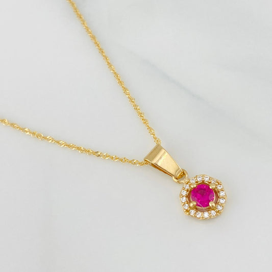 Set Cadena Singapur + Dije Halo / 2.4g / 44cm Oro Amarillo 18K