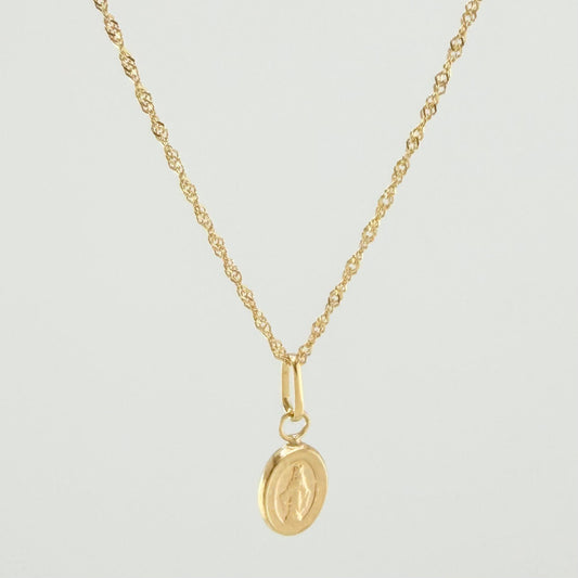 Set Cadena y Dije Singapur + Virgen Milagrosa 1.25gr / 40cm / 0.9mm Oro Amarillo 18K (Oferta)
