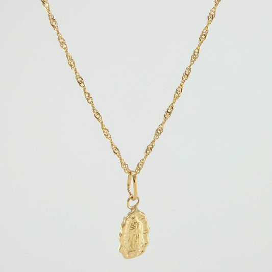 Set Cadena y Dije Singapur + Virgen Guadalupe 1.2gr / 40cm / 0.9mm Oro Amarillo 18K (Oferta)