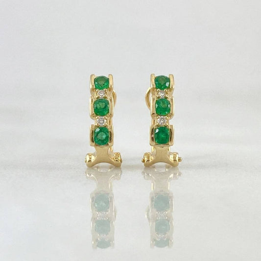 Candongas Omega Trio Diamantes 6pts Esmeraldas 55pts 3.85g / 1.4cm Oro Amarillo 18K