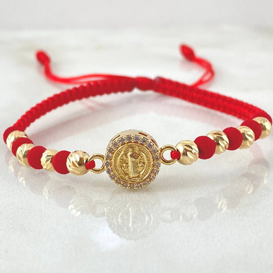Pulsera Roja Herraje San Benito 2.5gr / Oro 18K
