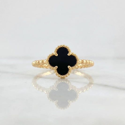 Anillo Trebol Onix Burbuja 2.05g / T6 1/2 Oro Amarillo 18K