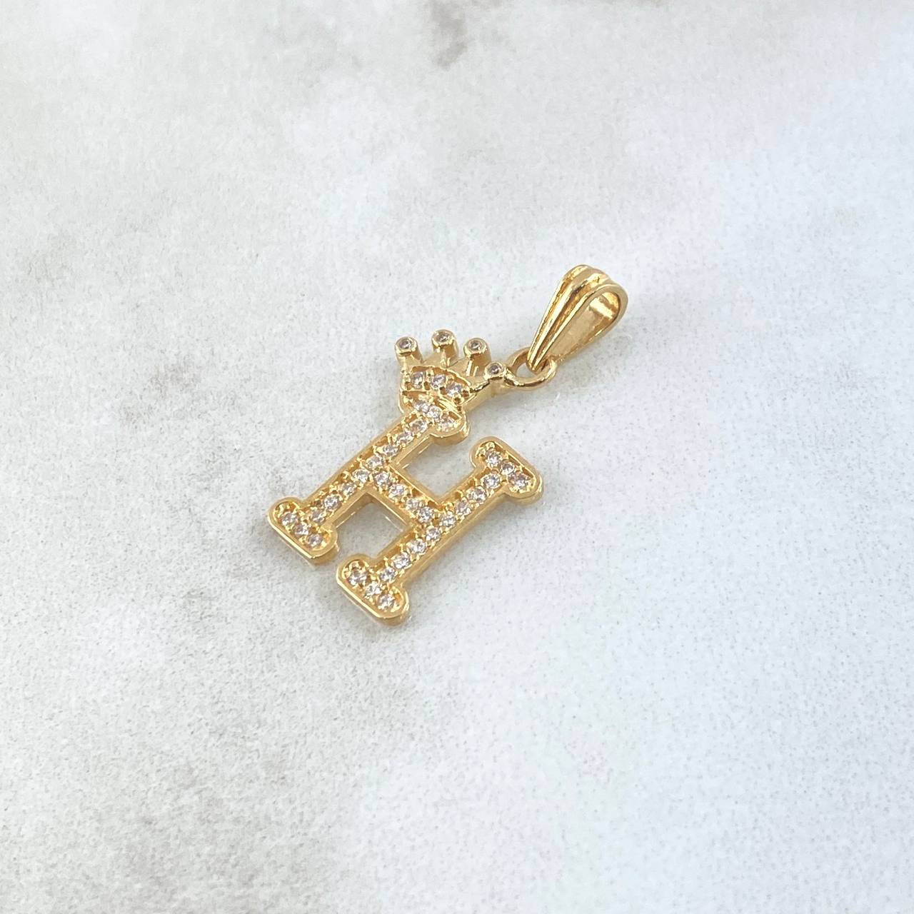 Dije Letra H Corona 1.65gr / 2.5cm / Circones Blancos Oro Amarillo 18K * Dije Letra H Corona 1.65gr / 2.5cm / Circones Blancos Oro Amarillo 18K *