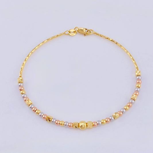 Pulso Aro Matrona Cubos Dimantados 3.7gr / 17cm / 2.5mm Tres Oros +4 18K ©