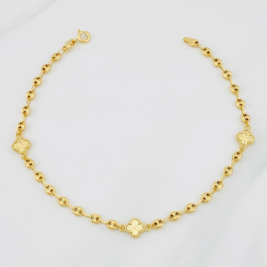 Tobillera GC Trebol 3.9g / 23cm / 3.4mm Oro Amarillo 18K