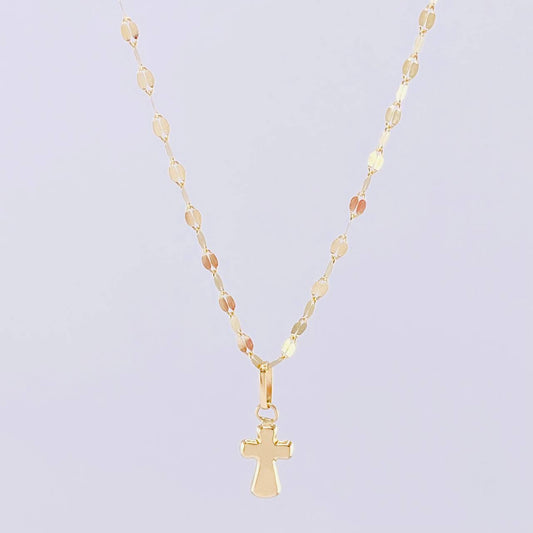 Set Cadena Flor Espejo + Dije Cruz / 1.25g / 45cm Oro Amarillo 18K