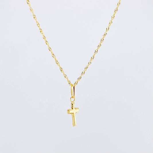 Set Cadena y Dije Singapur + Cruz 1.3gr / 50cm / Oro Amarillo 18K (Oferta) ©